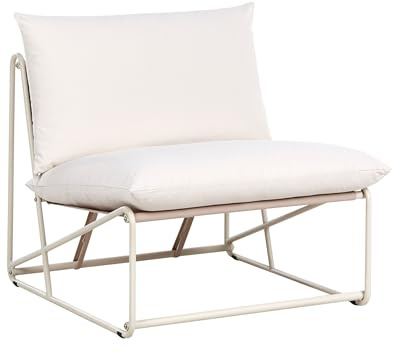 Beliani Low Oversized Chair Metal with Seat Backrest Cushions Indoor Outdoor Furniture Armless Garden Beige Pico
