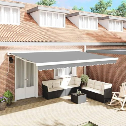 QJBSAVVA Markise 5x3 m Weiß Einziehbar Metallrahmen Modernes Design UV-beständiger Markisenstoff Fernbedienung platzsparend für Terrasse Garten Balkon