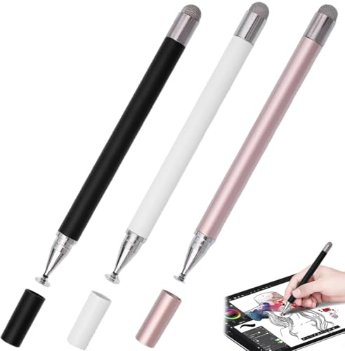 3PCS Penna Touchscreen Magnetico 3 in 1 Penna per Tablet con Punte in Fibra, Gomma e Disco, compatibile con tablet/telefoni come iPhone/iPad/Samsung/Huawei/Xiaomi/Surface/Chromebook - Bianco