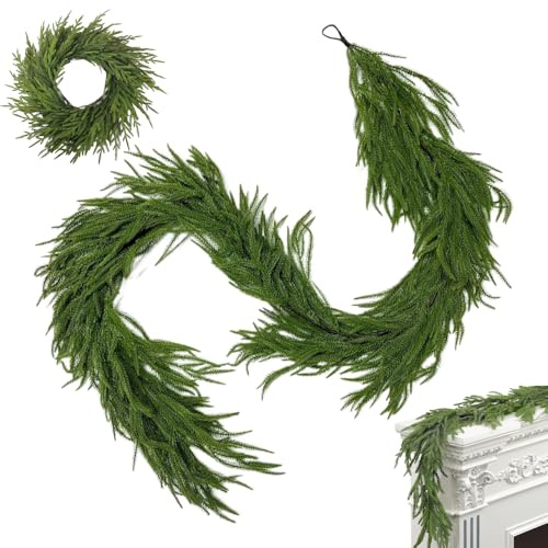 Norfolk Tannengirlande, 1.5M/5FT Künstliche Weihnachtsgirlande Lange Künstliche Grüne Girlande, Norfolk Pine Girlande Kieferngirlande für Urlaub, Kamin, Kaminsims, Fenster, Treppen, Innen- und Außen