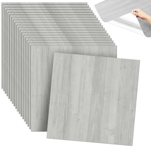 CEWROM Pannelli da parete 3D con effetto legno, 20 pannelli autoadesivi, carta da parati 3D autoadesiva in PVC impermeabile, piastrelle impermeabili 30x30 cm per cucina, bagno e doccia (Grigio chiaro)
