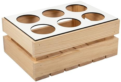 GoodFreshDecor Caja de Madera para 6 Botellas de 0,5 L - Portabotellas Seguro con Tapa Blanca - Regalo Ideal para el Día del Padre y los Cumpleaños - 30 x 20 x 12 cm - Natural