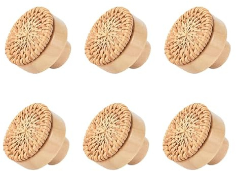 NLQCSXWEP Cupboard Handles Knobs, 6 pcs Furniture Knobs Rattan Wooden Handle 30-45mm Diameter for Cabinet Doors Drawers(35mm)