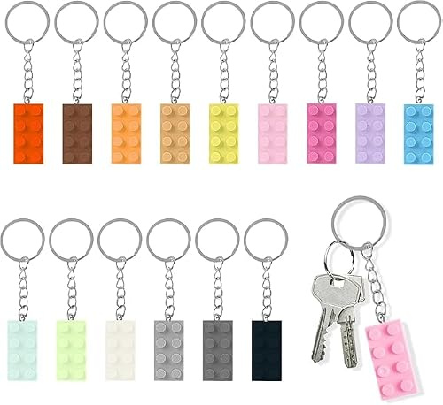 Maggasacca 15 Pièces Porte-Clés Briques Piece de Briques Porte-clés Colorées, Brick Keychain pour Anniversaire, Garnitures De Sacs De Fête, Décorations et Cadeaux D'anniversaire(15 Couleurs)