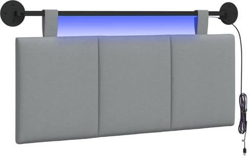 vidaXL Hängendes Kopfteil Mit LED Licht Hellgrau Stoff, Schlafzimmer, Rechteckig, Modern, Wandmontage, Anpassbares Kopfteil, Ergonomisch, Platzsparend, Akzentpaneel