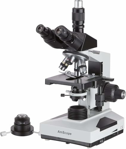 AmScope T490B-DK Trinokulares Zusammengesetztes Dunkelfeldmikroskop, 40X-2000X, 12 x 9 x 16, Weiß