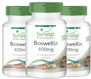 Fairvital | Weihrauch-Tabletten - Boswellia Serrata Extrakt 400mg - 360 Tabletten (3x120 Tabletten) - Hochdosiertes Indischer Weihrauch mit Mind. 65% Boswellia-Säuren - Vegan