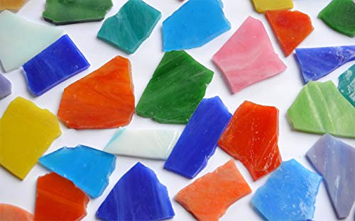 200g (ca. 35 St.) Tiffany-Glas Glasstücke ca. 1-5cm bunt, unbearbeitet, unregelmässige Oberfläche Bruchmosaik