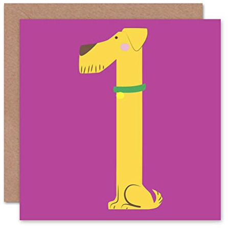 Wee Blue Coo DOG ONE NUMBER AGE BIRTHDAY PURPLE YELLOW BLANK GREETINGS BIRTHDAY CARD