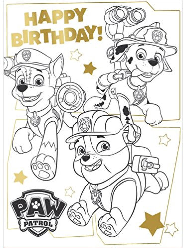 Paw Patrol PA034 Geburtstagskarte zum Ausmalen, Mehrfarbig