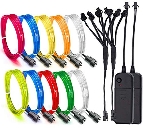 Aria el Wire neon Lights kit 2 pezzi 8 colori con contenitore di batteria per feste, Blacklight Run, Pasqua, Halloween fai da te Decorazione, 5 da 1-meter, rosso blu verde rosa bianco viola giallo Rgb