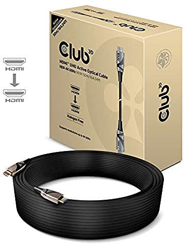 CLUB3D Cable óptico activo de HDMI 2.0 UHD HDR 4K 60Hz M/M 50 metro cable HDMI - Cables HDMI (50 m, HDMI Type A (Standard), HDMI Type A (Standard), 7096 x 2160 Pixeles, 18 Gbit/s, Negro, Bronce)