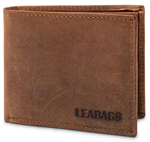 LEABAGS Leder Geldbörse Herren I Echtleder Geldbeutel I RFID Schutz I Querformat I Portmonee mit Münzfach I 11 Kartenfächer I Männer Portemonnaie mit verstärkter Naht I Vintage Rotbraun