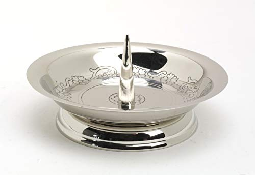 Kerzenteller Messing vernickelt Silber poliert mit Dorn für Kerzen Ø 10 cm Außen Ø 14 cm