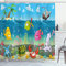 ABAKUHAUS Cartoon Duschvorhang, Meerestiere Unterwasser, Stoffliches Gewebe Badezimmerdekorationsset mit Haken, 175 x 220 cm, Aqua Rosa