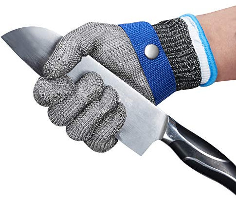ThreeH Schutzhandschuhe zum Schneiden Hacken Schneiden Fleischverarbeitung Edelstahl Schnittfeste Handschuhe GL09 L(Ein Handschuh)