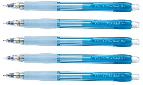 Pilot - Set di 5 portamine Super Grip Neon, diametro 0,5 mm, colore: Azzurro