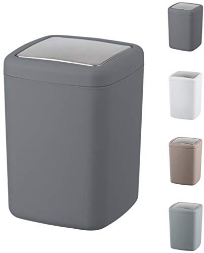 WK Barcelona Square Small Swing Waste/Bathroom/Cosmetics/Table Top Bin (Dark Grey, 8.5LTR)