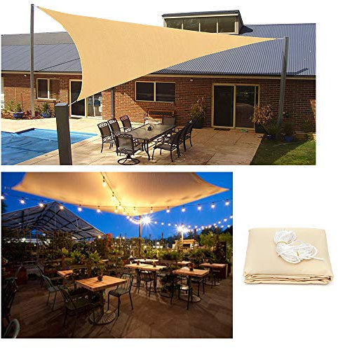 HOXMOMA Triangular Toldo Vela de Sombra con Luces LED, Impermeable Protección Rayos UV Toldo Resistente para Patio Exteriores Jardín, 300D Durable Oxford,Beige,2x2x2m