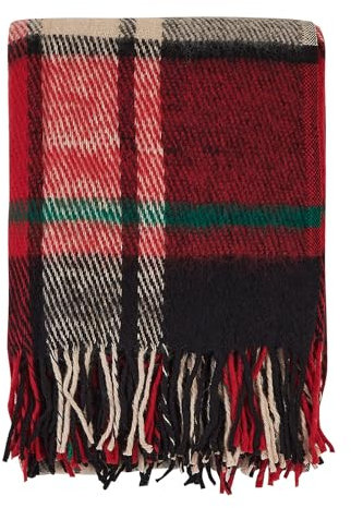 Cozy Blankets Wolldecke | Rot/Schwarz - 100% Wolle aus Neuseeland | Perfekt als Überwurf Decke/Sofadecke | Schurwolle Blanket mit Fransen (170 x 200 cm)
