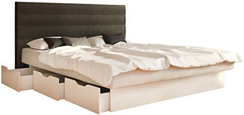 SuMa - Komplett Wasserbett 200x200 dual mit Schubladensockel weiß und Kopfteil Largo, Farbe Carbon 200x200 cm