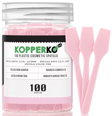 Kopperko Cosmetic Spatulas (2.5”, 100 Pack) - Small Plastic Spatula for Cosmetics, Creams & Crafts | Essential Esthetician Supplies | Makeup Spatula or Multipurpose Mini Applicator for Skincare | Pink