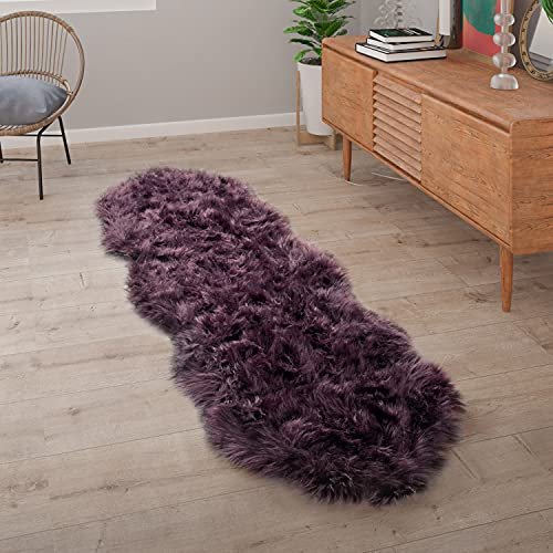Paco Home Kunstfell Fellteppich Imitat Teppich Hochflor Sitzkissen Herzform Rund Fell Form, Grösse:55x160 cm Fell-Form, Farbe:Lila