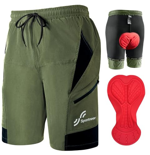 Sportneer Pantaloncini da Montagna MTB Uomo, Pantaloncini da Ciclismo con 3D Cuscino Pantaloncini Ciclismo Biciclette, Bici MTB Pantaloni Traspirante Shorts per Ciclismo da Corsa All'aperto