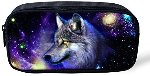 Kuiaobaty Federmäppchen mit Reißverschluss, Motiv: Galaxie, Wolf, langlebig, Stifthalter, Aufbewahrungstasche