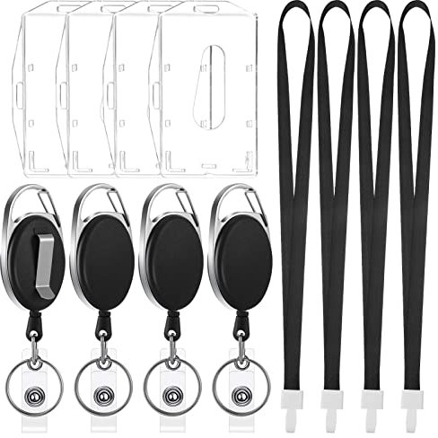 Dacitiery 4 Stück Ausweishülle, ID Kartenhalter mit Schlüsselband Schlüsselanhänger, Horizontaler und Vertikaler Dual-Use Ausweishülle aus Hartplastik für ID Badge Holder