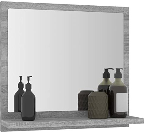 Gecheer Badspiegel mit Ablage, Wandspiegel, Badezimmerspiegel, Holzwerkstoff Grau Sonoma 40x10,5x37 cm