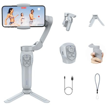 Stabilizzatore cardanico per smartphone, giunto cardanico 3 assi per telefono per Android e iPhone 14 Pro Max, stabilizzatore per telefono per registrazione video con tracciamento facciale/oggetto,