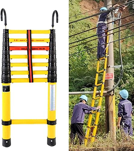 KEppd Fibreglass Insulation Telescopic Ladder with Hook, Multi Purpose Extension Ladder for Repair or Rescue, Outdoor FRP Electrician Ladder, Load 150kg (Size : 4m/13ft)
