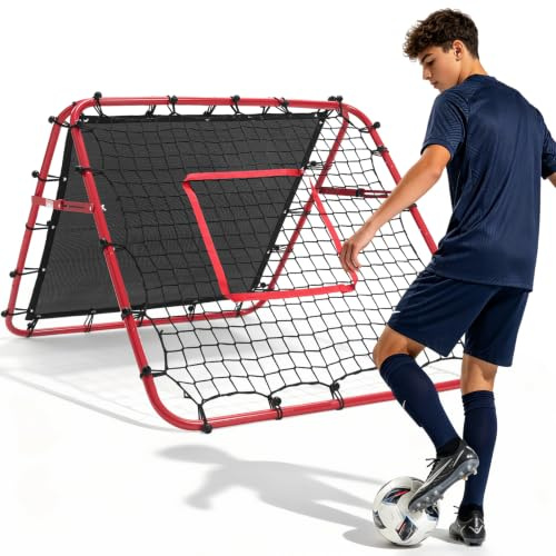 Football Rebounder Net, Double-Sided Adjustable Football Training Equipment | Angle Foldable Kickback Target for Passing, First Touch, Shooting & Goalkeeper Drills, Kids & Adults