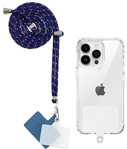 Yoedge Cordon Telephone Portable, Tour de Cou Telephone Universelle avec 2 Patchs, Réglable Collier Lanière Téléphone en Bandoulière en Nylon Adaptée à la Plupart des Smartphones, Bleu Rouge