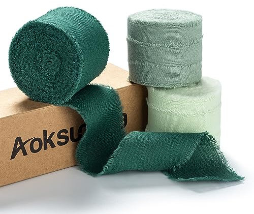 AOKSUNOVA Schleifenband Baumwolle Hochzeit Baumwollband 3,8cm Geschenkband Stoffband Fransenband Eukalytus Grün Apfelgrün