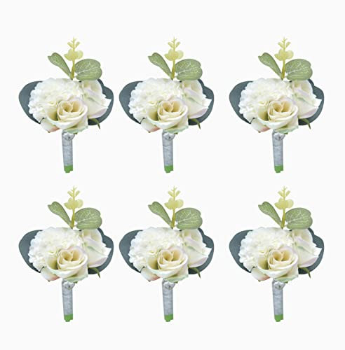 Abschlussball-Blumen, Handgelenk-Blume, Hochzeitsstrauß, 6 Stück Rosen-Boutonniere for Männer, Hochzeit, rosa Bräutigam-Ansteckblume, Boutonnieres-Hochzeitsblumen for Bräutigam, französische rustikale