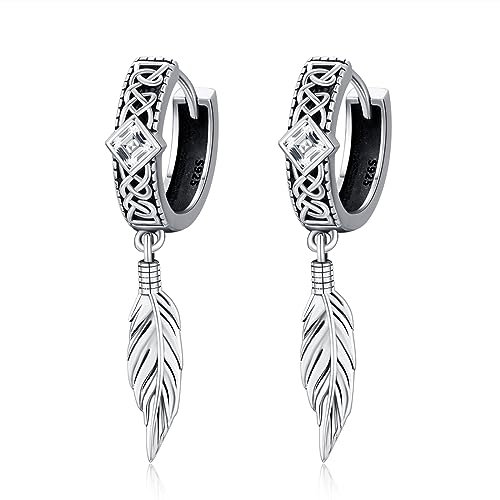 HXWZB Federring Ohrringe Sterling Silber Hoop Earrings Feder Huggie Ohrringe Feder Schmuck Geschenke für Männer Frauen