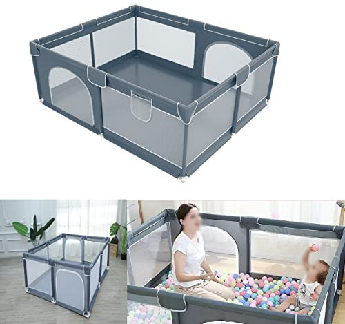 ECUTEE Laufstall Baby Laufgitter Absperrgitter 180x200 cm mit atmungsaktivem Netz Schutzgitter Rechteckiges Krabbelgitter für Kinder Babyzaun, Sicherheitsspielplatz