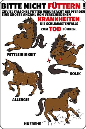 mrdeco Metall Schild 12x18cm gewölbt bitte nicht füttern Pferd krank Schild