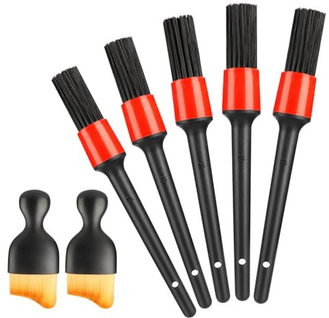 MXTIMWAN 7 Piezas Pincel Limpieza Coche, Cepillo Limpiador de Autos, Cepillo Detalle Coche, Suaves Cepillos para Detalles de Coche para Limpieza de Ruedas, Motor, Rejillas de Ventilación
