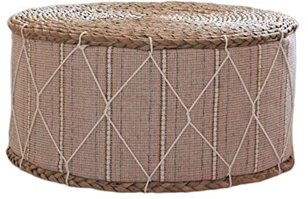 Leisurealeaneag Handgefertigtes Stroh Futon Bodenkissen Meditationskissen Hocker Pouf Milch Weiß