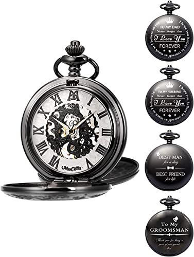 Vintage Quarz mechanische Taschenuhr personalisierte gravierte Taschenuhr mechanische Taschenuhr Geschenk für Papa Ehemann Sohn Geburtstag Trauzeuge Trauzeuge Geschenke für Papa Taschenuhr für Männer