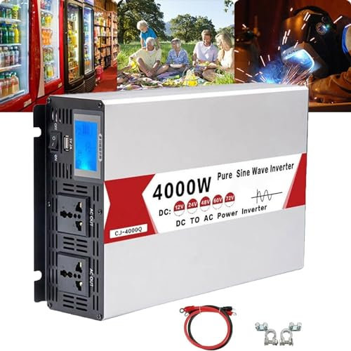 Reiner Sinus Spannungswandler 12V 24V 48V 60V 72V Auf 110V 220V 230V Wechselrichter 4000W 5000W 6000W 8000W Pure Sine Wave Power Inverter mit Steckdose Kfz Konverter (Color : 4000W, Size : 24Vto110V