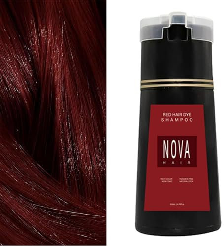 Nova Hair Dye Shampoo, Nova Hair Instant Dye Shampoo, NovaHair Hair Dye Shampoo 3 in 1, Haarfarbe für graues Haar, langanhaltendes Haarfarbshampoo für Frauen und Männer (Red)