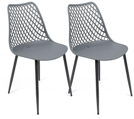 THE SECRET HOME - Conjunto de 2 y 4 Sillas en Polipropileno y Metal/Madera - Asiento de Diseño Ideal para Comedor y Cocina - Varios Modelos (2, Modelo 4 - Gris)