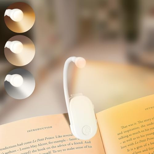 AMFUN Leselampe Buch Klemme, Wiederaufladbar Buchlampe, 3 Farbtemperatur Modi, USB Wiederaufladbare Klemmleuchte, 360° Flexibel für Nachtlesen ins Bett, perfekt für Buchliebhaber und Kinder