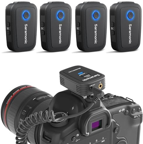Saramonic Blink 500 T4 - Microfono lavalier wireless per 4 persone, 2,4 GHz, portata di 100 m, 4 trasmettitori e 1 ricevitore, suono a 24 bit, per DSLR, videocamera, smartphone, YouTube, interviste