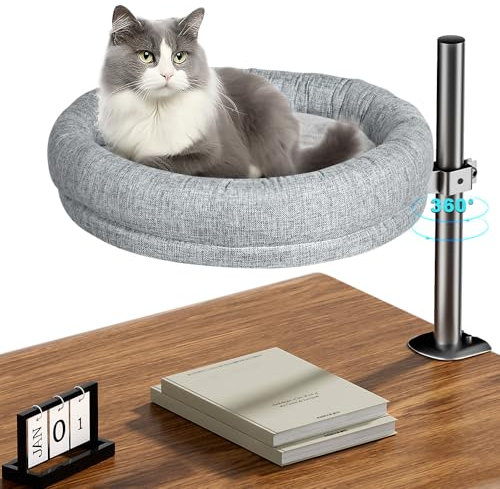 Cuipingoo Cat Bed - Desk Cat Nest with 360 Rotation & Adjustable Height - Soft & Comfortable - Indoor Cats Up to 40 lbs (Grey)