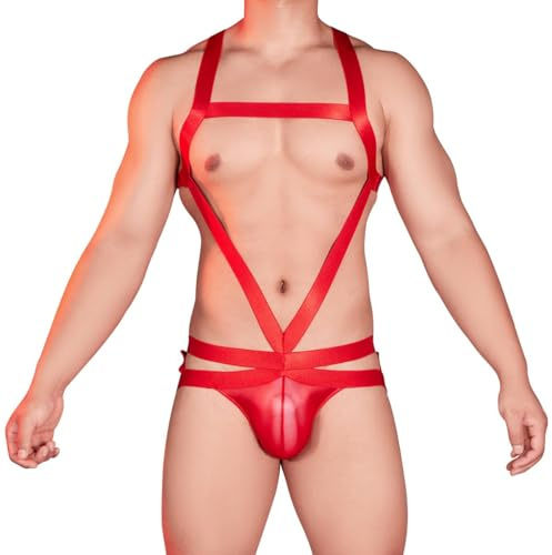 GENEMEN Mens Sexy Body Chest Harness Shoulder Straps Bodysuit Underpants One Piece Jumpsuit G-String Thongs